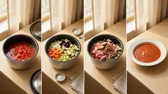 ホットクックで放っておくだけ:トマトでさっぱり、夏野菜カレー(4皿分)