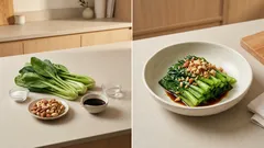 あと一品に迷ったら:小松菜のナッツ和え(砂糖しょうゆでさっと)